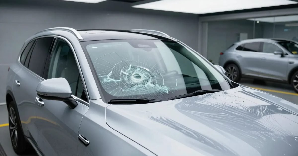 Vehicle with the windshield removed during replacement by Skyview Auto Glass